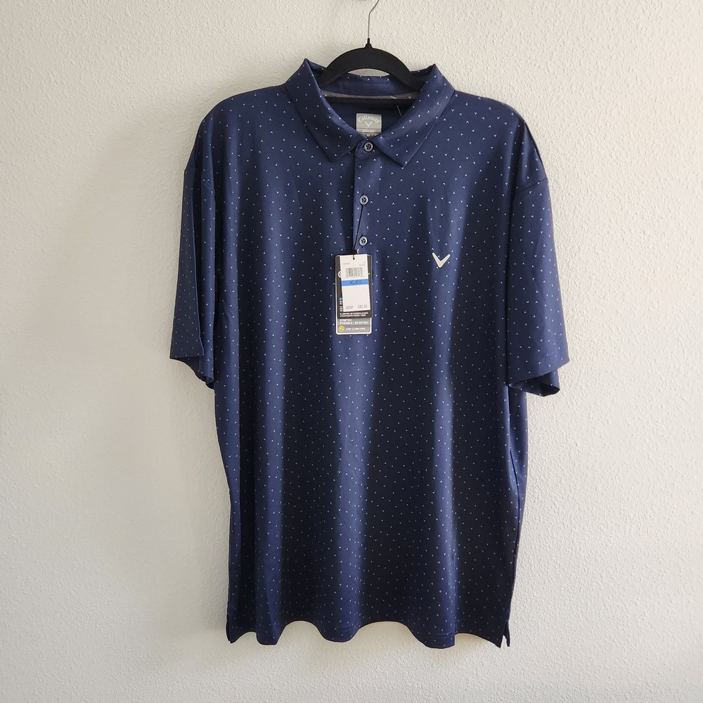 NWT Callaway Men's‎ Opti-Dri Golf Polo Shirt size XL Peacoat Blue Chevron